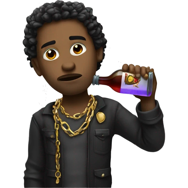 a heartbroken a gangster with a chain holding a potion bottle drinking emoji