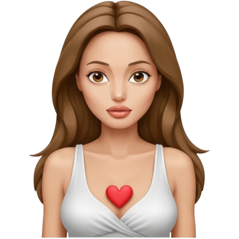 Angelina jolie , fashion model Beautiful woman model adult   large breasts  with close set eyes tan skin, full cupids bow shaped lips  long hair model white tank top emoji