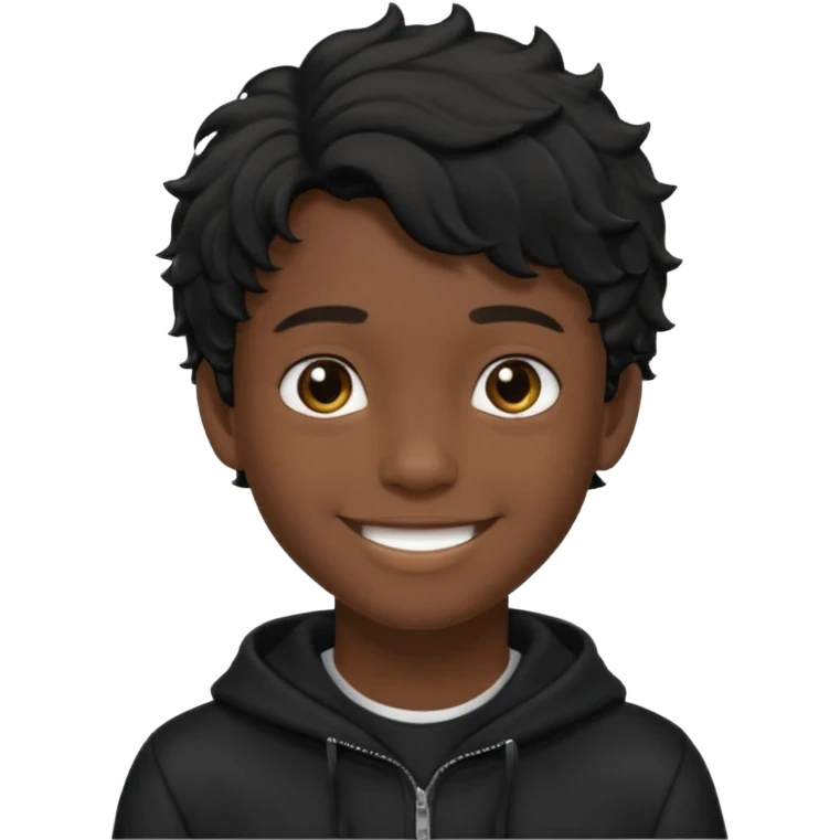 Menino de 15 anos de cabelo ondulado preto e de roupa preta emoji