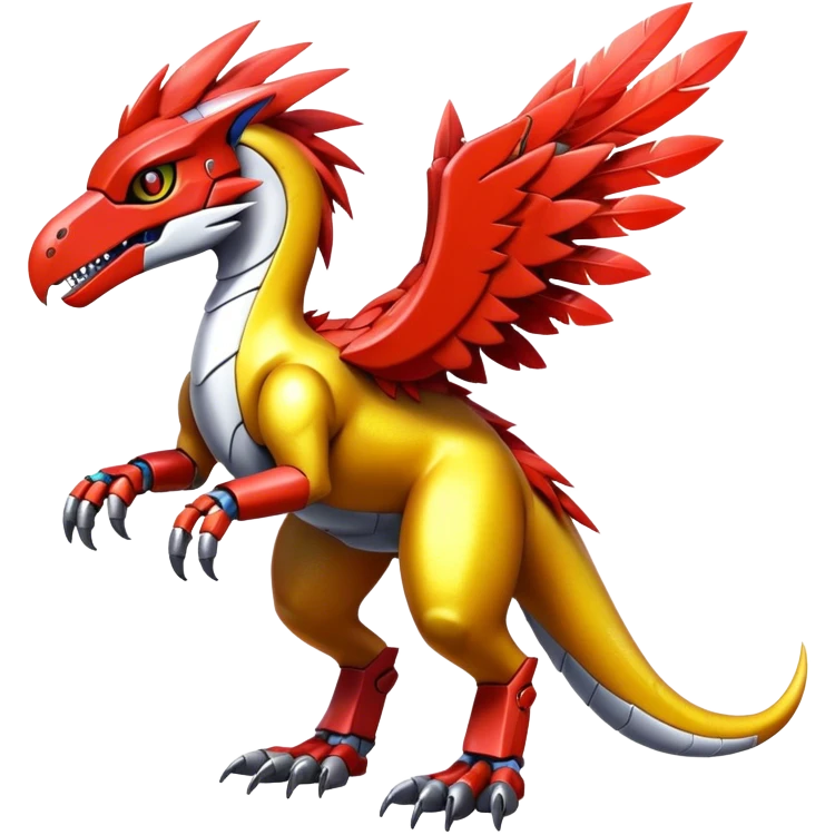 Furry feather-mane Cool Edgy Futuristic shiny colorful Digimon-Fakemon-Guilmon-Velociraptor-Mecha full body   emoji