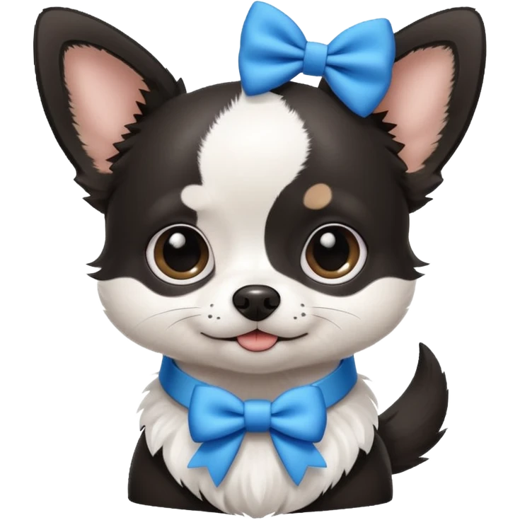 black and white chihuahua ￼with a collar with a bow on it but it’s blue emoji