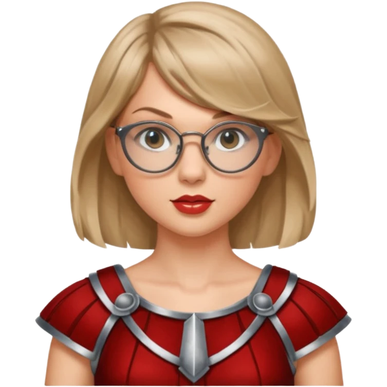 Taylor Swift, wearing gladiator cloth, big round glassed emoji