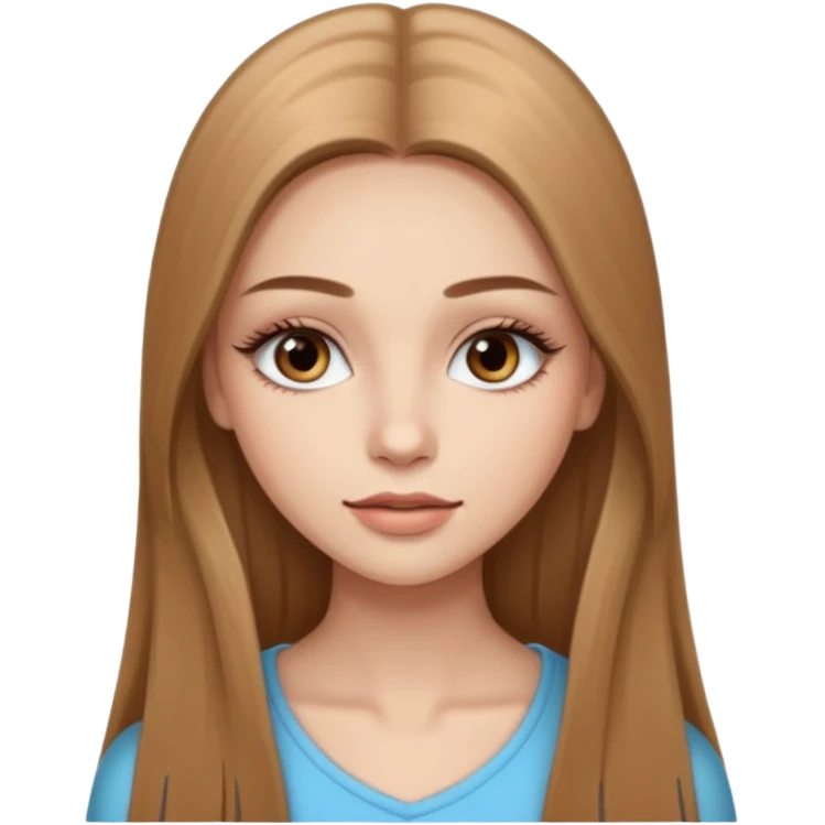very beautiful girl with long straight light brown hair and make-up with very light skin with long eyelashes  emoji