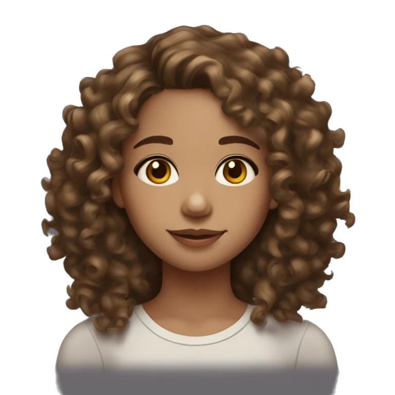 curly brunette girl with light highlights, hazel eyes, medium skin tone  emoji