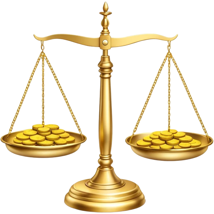 balance scale with gold coins in the trays emoji
