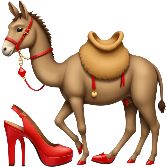 Donkey and a camel with red high heals emoji