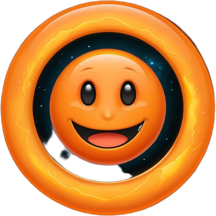make a blackhole, accretion disk and all, with an orange smiley face, black head, orange ring, orange eyes, orange mouth, no other details emoji