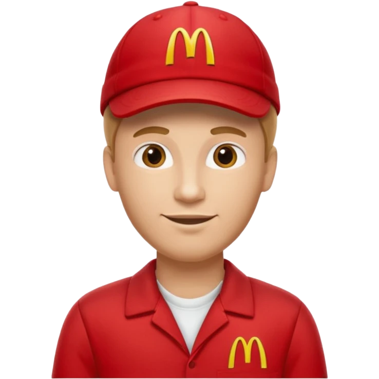caucasian male McDonald's worker

red casual cashier clothes, red cap with the McDonald's logo emoji