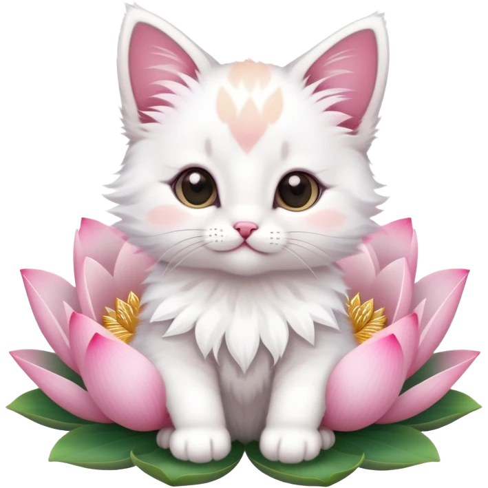 Kitten sitting on lotus flower emoji