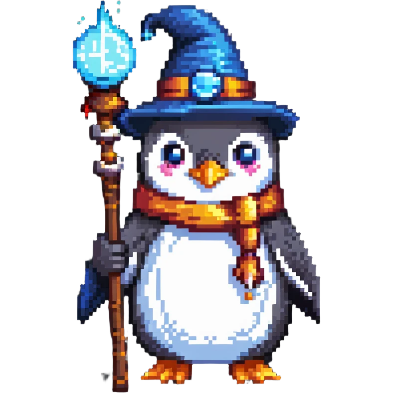 penguin wizard with magic staff emoji