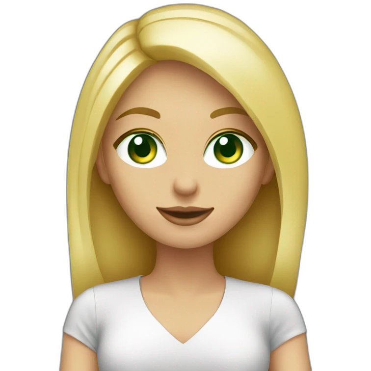 gal blonde gal, green eyes, working on black laptop emoji