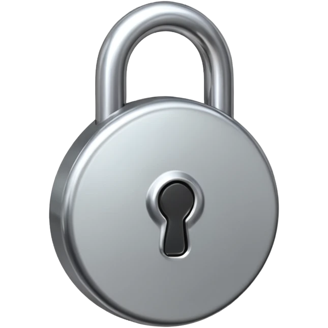 Chrome silver lock emoji, iOS emoji style, smooth metallic surface, rounded edges, reflective highlights, minimalistic emoji