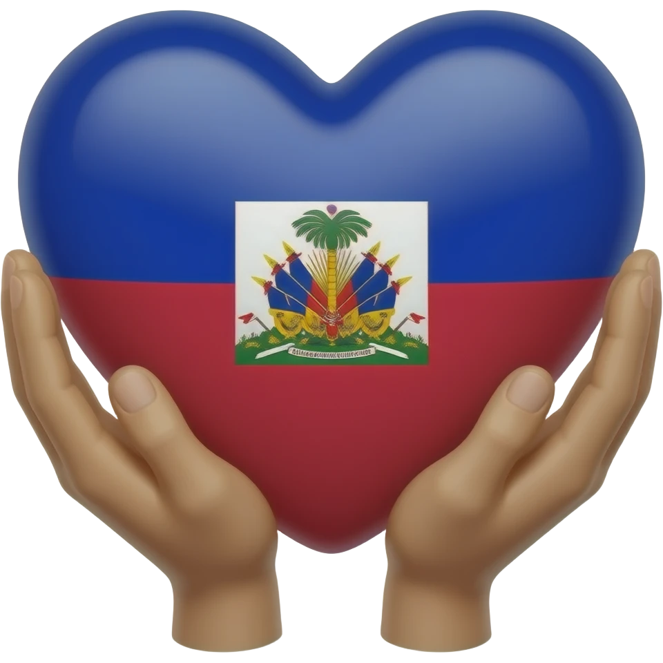 The Haitian flag with brown hands holding a heart emoji