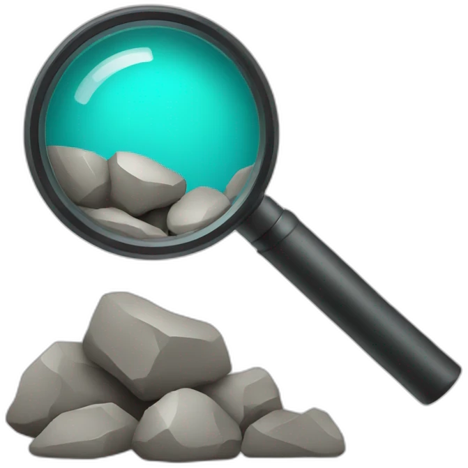 Magnifier with rocks and statistics emoji
