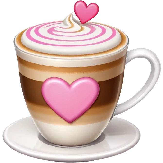 latte with pink accents and hearts emoji