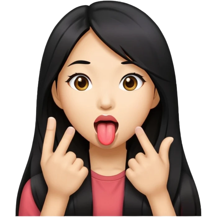 Asian girl long hair sticking out tongue emoji