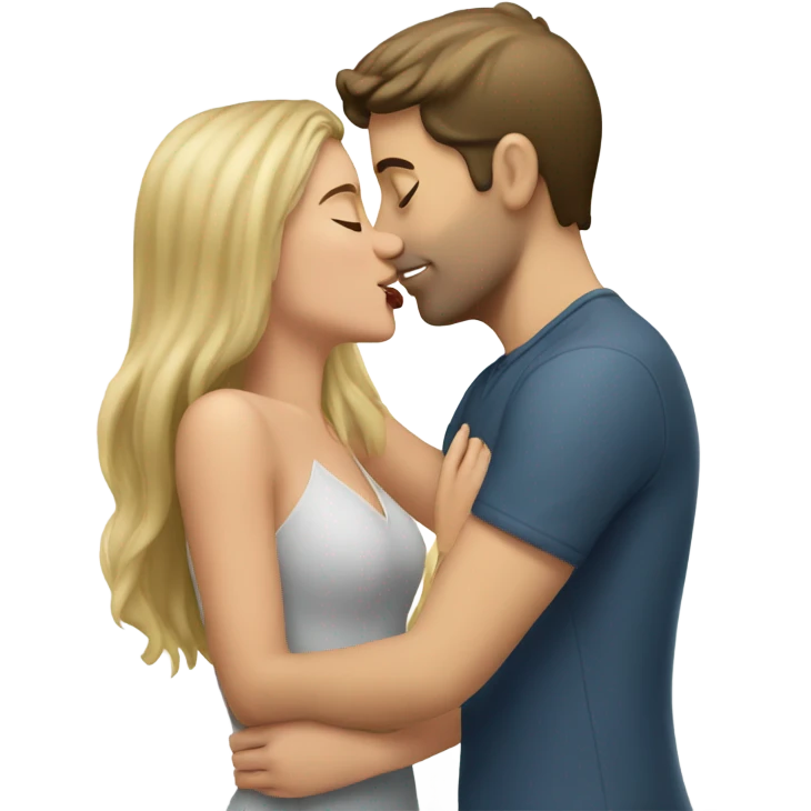 brunette girl kissing blonde man emoji