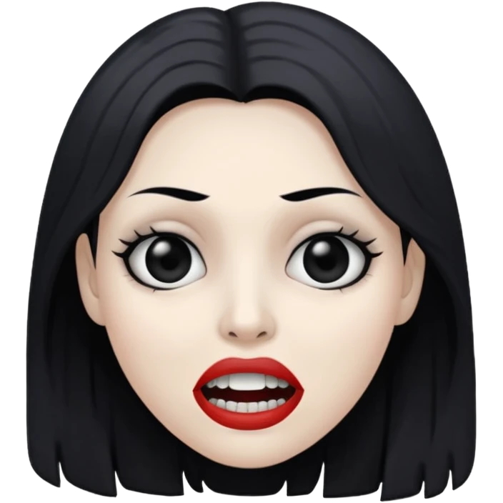 woman with gray skin and black hair and a creepy face with white eyes and hollow mouth emoji