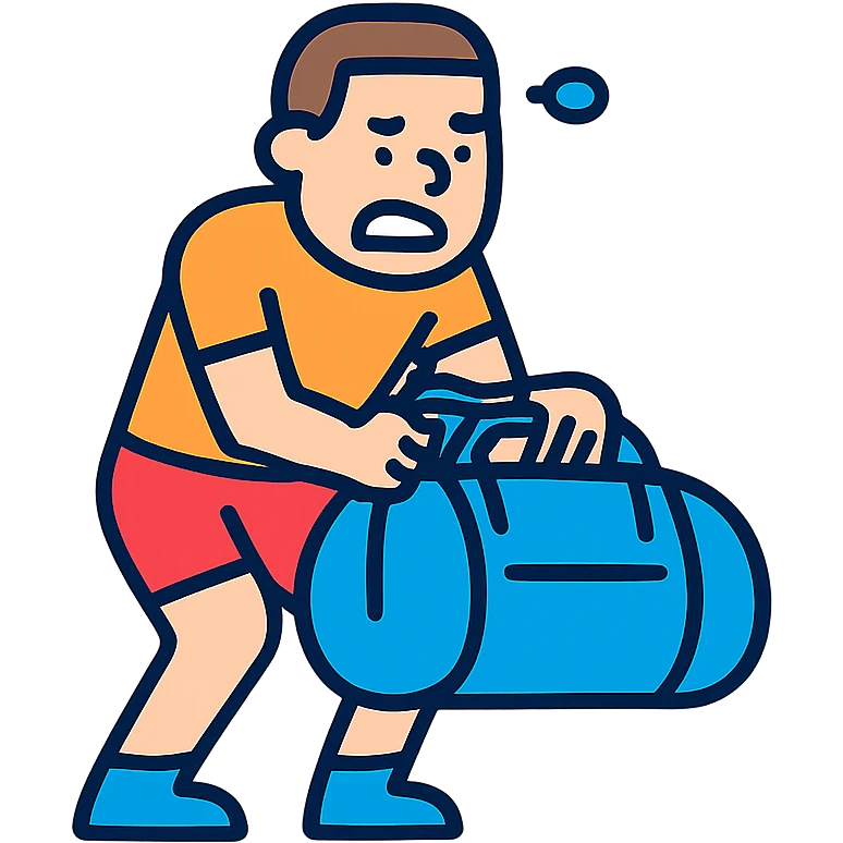 a sportsman is struggling to lift a gymbag emoji