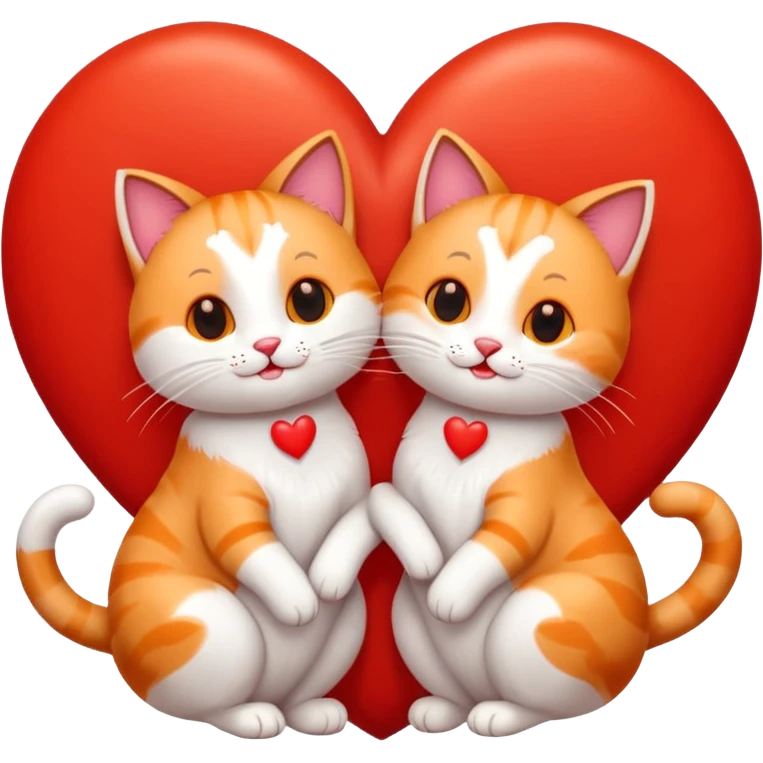 two happy cats in love surrounded by hearts emoji