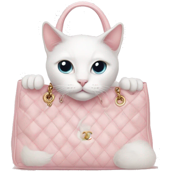 White cat in light pink chanel bag emoji