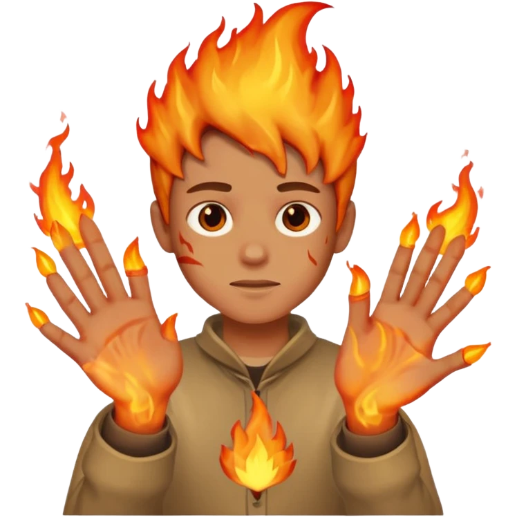 A boy with hands made out of fire emoji