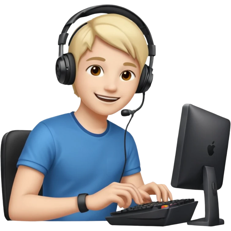 человек весело играет в компьютер emoji