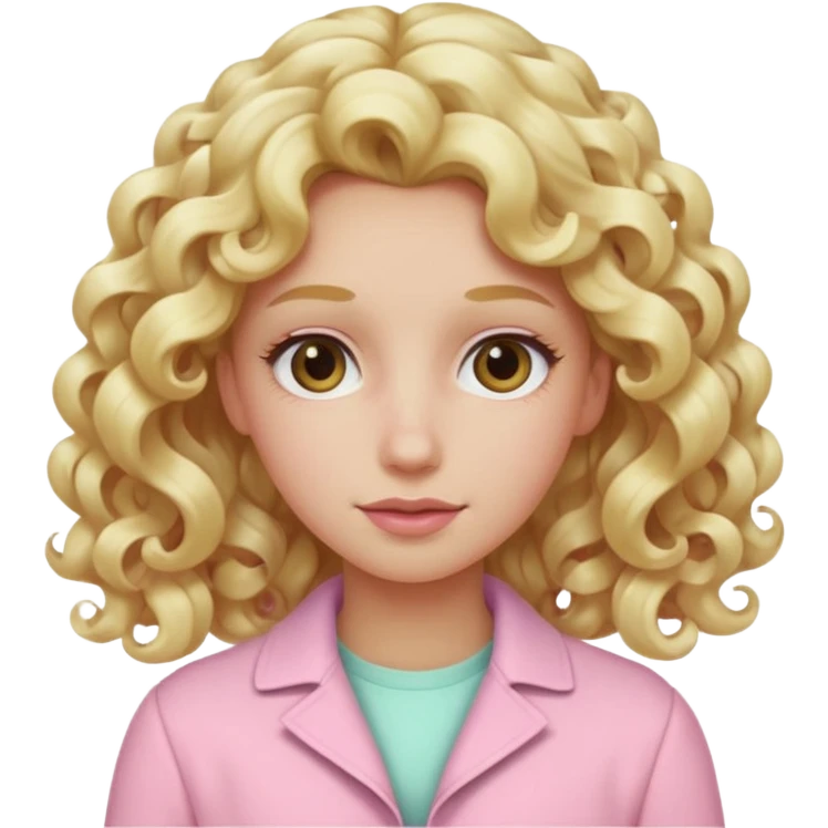 back view of person with long blonde curls wearing pastel pink clothes, iOS Apple emoji style emoji