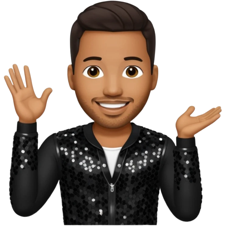 Romeo Santos with dark brown hair, black sequin outfit emoji