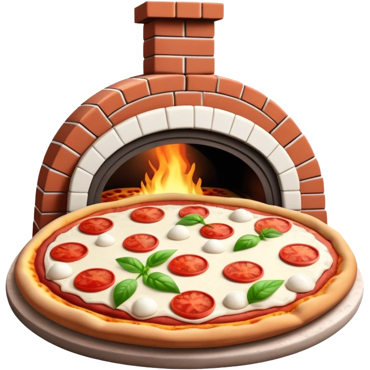 3d claymation homemade neopolitan margherita pizza coming out of brick pizza oven emoji