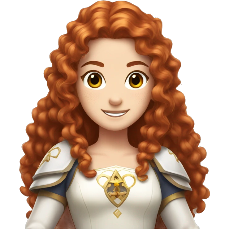 a white girl with long red curly hair and freckles, cosplaying Princess Zelda posing and smiling emoji