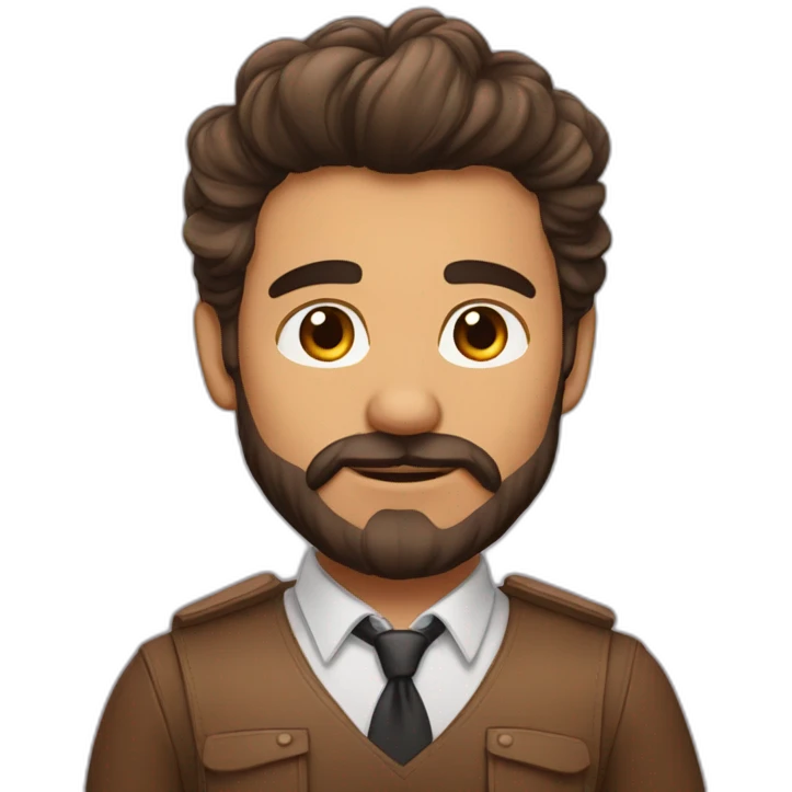 homme brun aux cheveux longs avec une barbiche emoji
