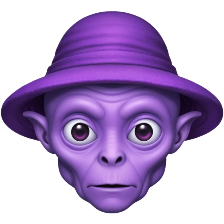 Purple alien with weird alien hat. Strong old face. emoji