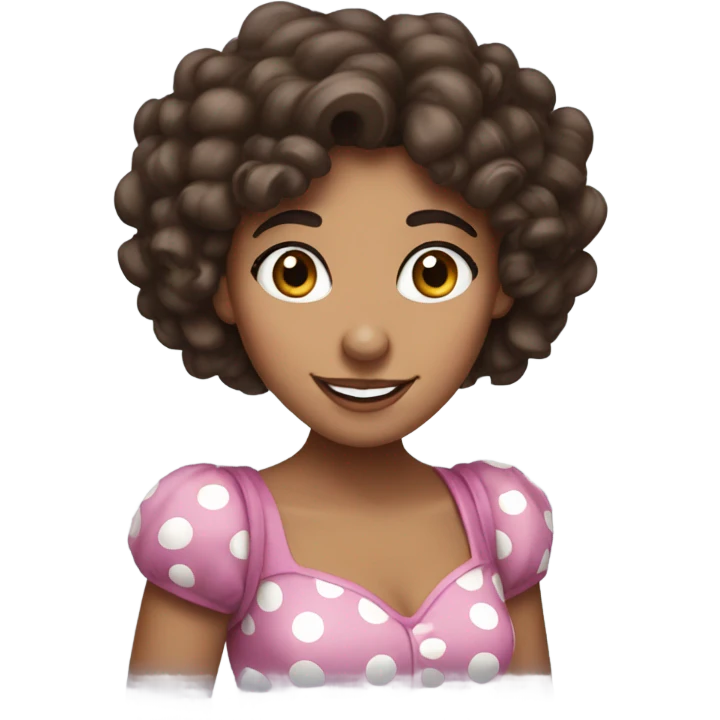 Curly Brunette hair woman with brown eyes wearing minnie mouse ears emoji