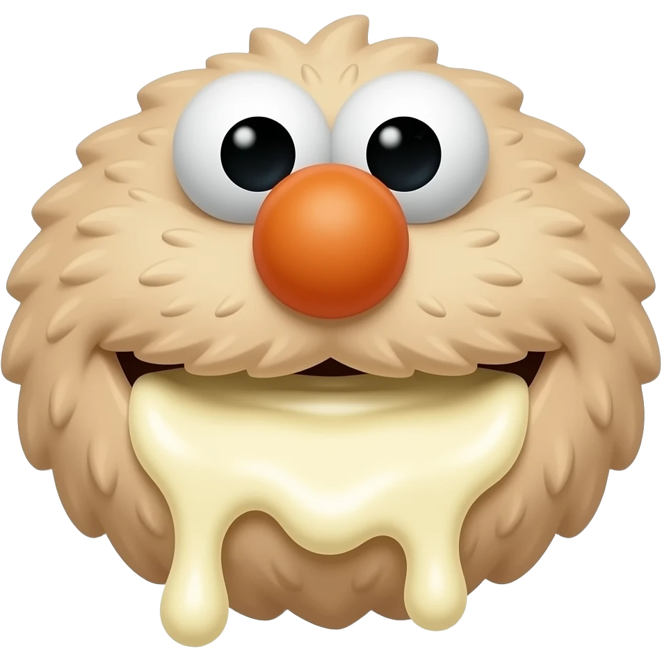Mouth covered in cheesecake, Persona, portretu, cheese cake monster, similar to cookie monster, fur should be new york cheesecake it means beige emoji