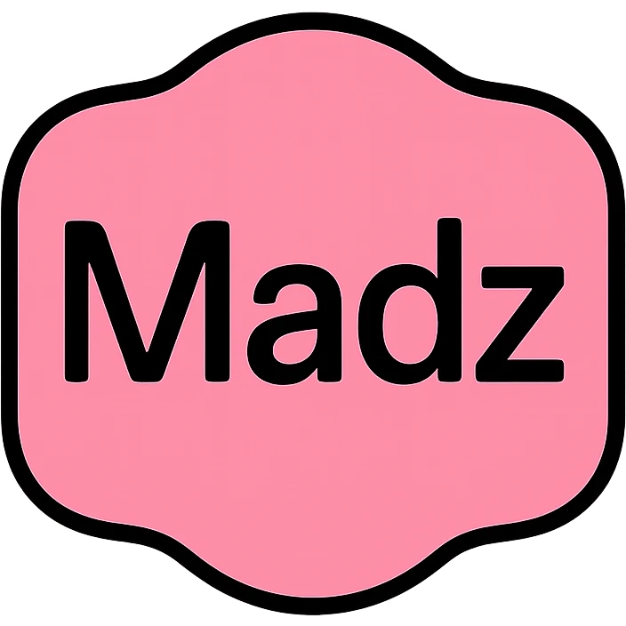 pink logo with the word 'Madz' in a sleek, minimalist font, focusing on elegance and simplicity emoji