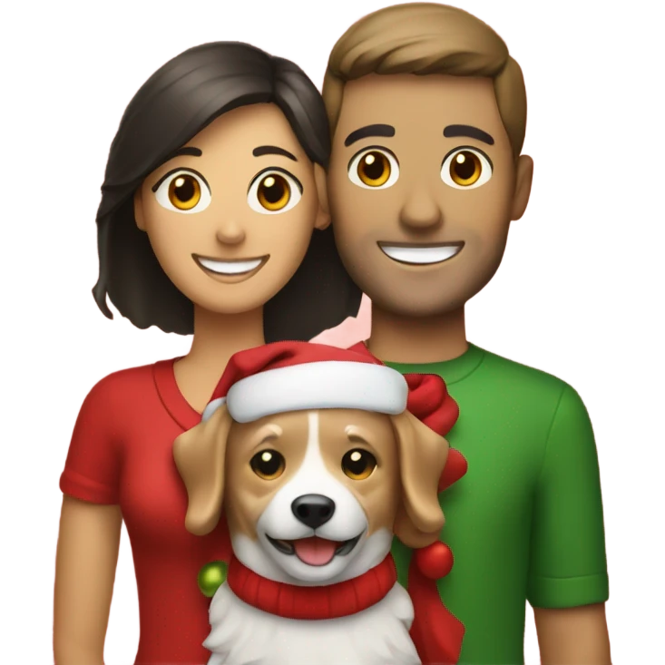 smiling couple with dog christmas emoji