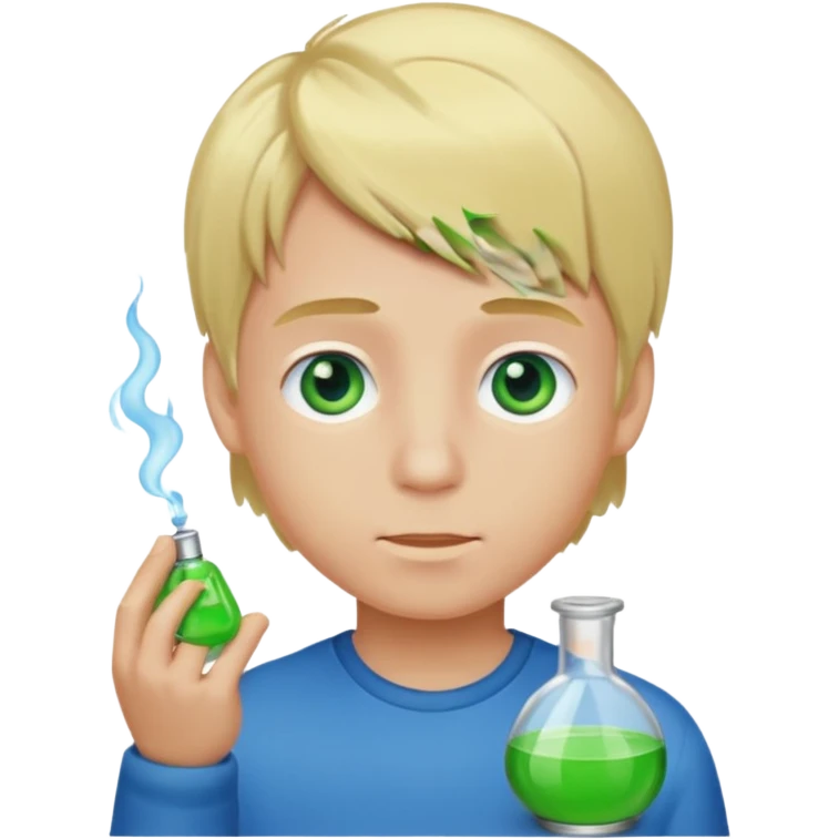 boy with green scent, blond hair and blue eyes. emoji