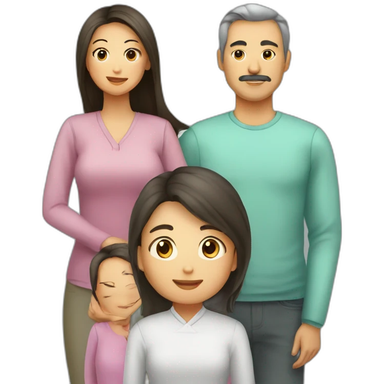 Family, dad is asian, mom is tatar, daughter is with long hair emoji