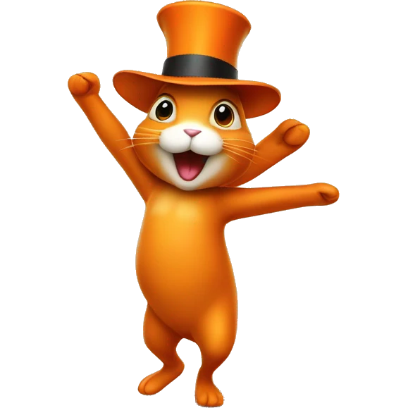 orange rabbit stands on two legs with a hat emoji