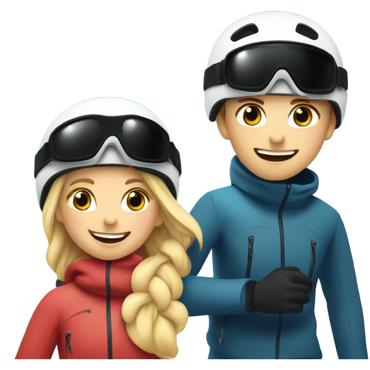 Blonde girl and teen boy skiing  emoji