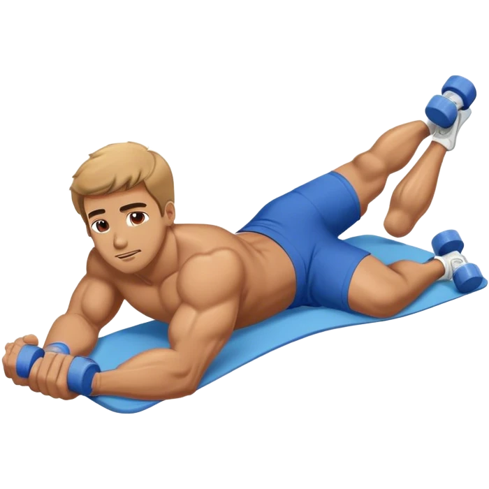 buff guy blue shorts lying down foam-roller emoji