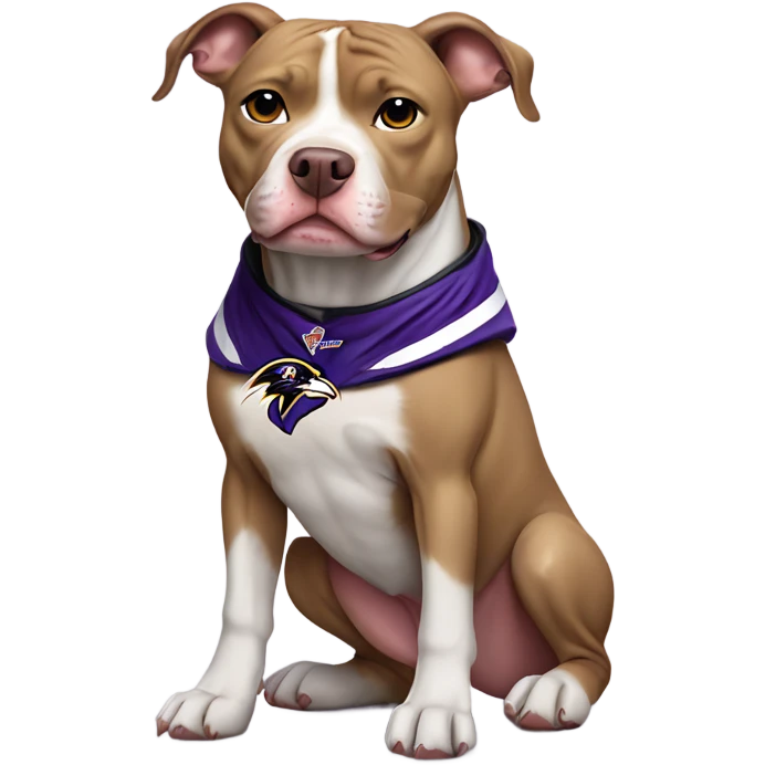 Tan and white pit bull dog wearing Baltimore ravens clothes   emoji