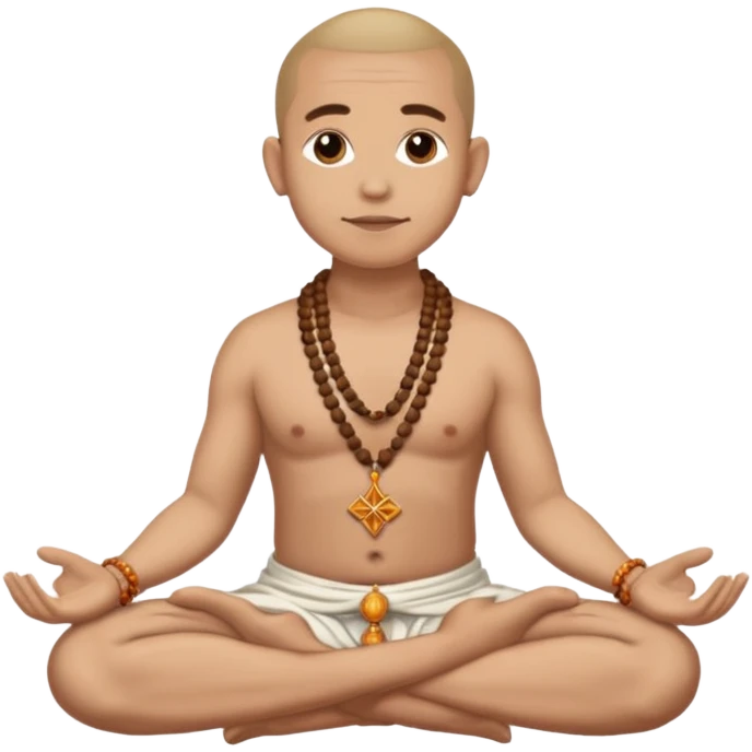 Yogi ji, sitting cross-legged, peaceful aura, mala beads emoji
