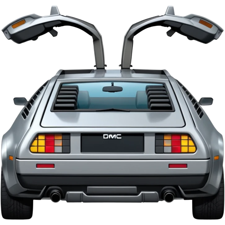 Silver DMC 12 Delorean, closed doors, backside view emoji