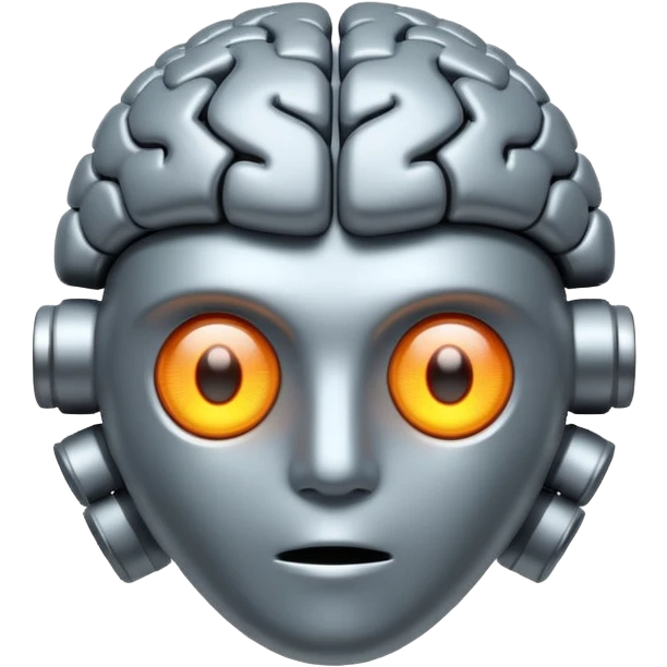digital brain with glowing eyes character representing AI emoji