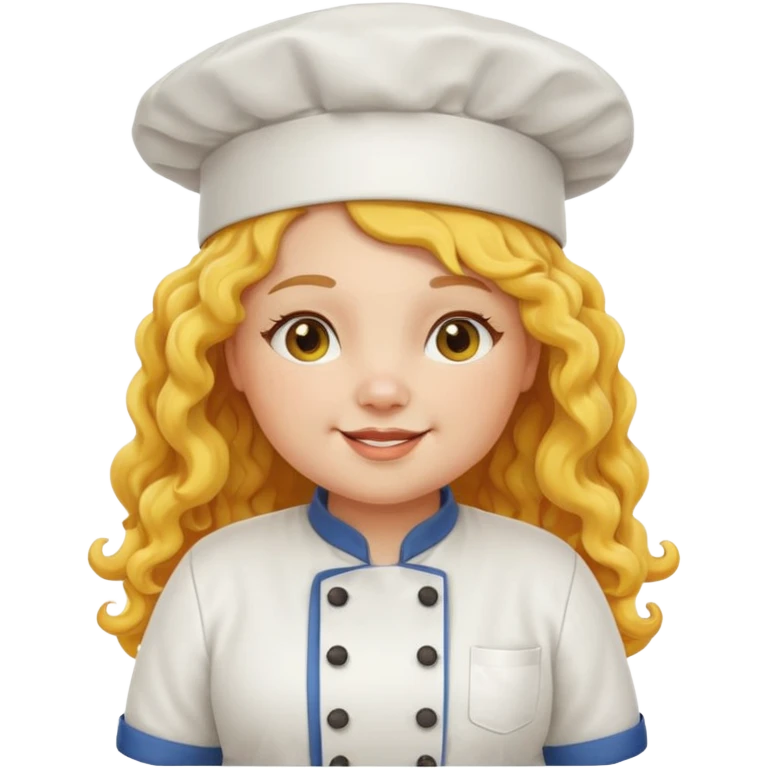 chuppy girl, yellow Long curly hair, happy, wearing chef uniform and chef hat emoji