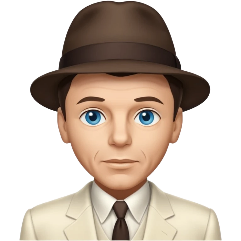 Frank Sinatra with blue eyes, dark brown hair, ivory outfit emoji