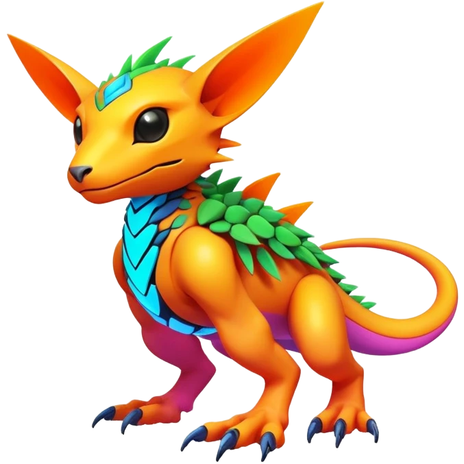Tropical futuristic lush warm-colored modern colorful neon-colored cyber-Fakémon-Digimon-Trico-creature emoji