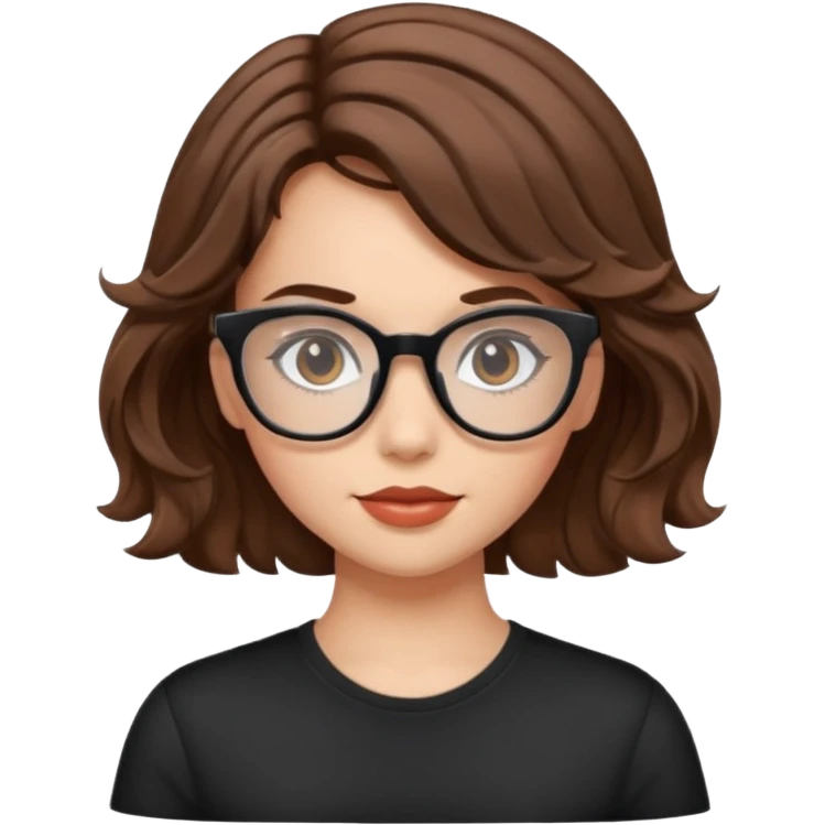 Pretty girl with sport brown wave hair with black glasses emoji